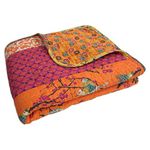 Lush Decor Royal Empire Reversible Cotton Throw Blanket, 50" W x 60" L, Tangerine - Colorful Boho Pattern - Orange Throw - Fall Quilted Throw - Bohemian Striped Cotton Blanket For Bed, Couch, Or Chair