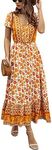 TEMOFON Women's Dresses Summer Bohemian Casual Short Sleeve Floral Print Maxi Dress S-2XL, White, Small