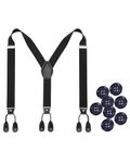 Kajeer Mens Button Braces for Trousers - 1.37 Inches Adjustable Faux Leather Suspenders for Men’s Heavy Duty with 8 Buttons (Black)