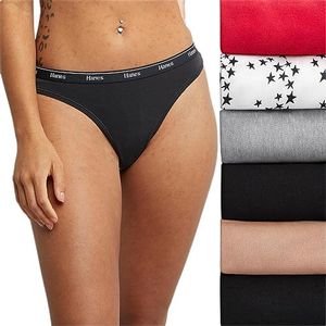 Hanes Women's Originals Panties Pack, Breathable Cotton Stretch Underwear, 6-Pack, Basic Color Mix, 6-Pack Thongs, Small