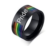 Hoisy Mens Wedding Bands, Eternity Rings Men LGBT Rainbow Pride Flag Color Black Pride Size X 1/2