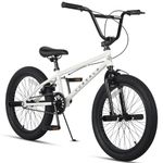 cubsala 20 Inch Freestyle Youth BMX Bicycle Big Kids Teenager Bike for Age 6 7 8 9 10 11 12 13 14 Years Old Boys Girls Teen and Beginner-Level Rider with 4 Peg, White