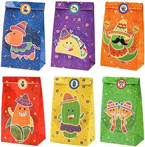 TOPZEA 60 Pack Mexican Candy Bags, Paper Cinco De Mayo Party Treat Favors Bag with Stickers, Goodie Gift Bag Taco Bar Decorations for Carnival, Baby Shower, Birthday, Party Supplies