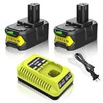 ANTRobut 2Pack P108 Replacement Ryobi 18V Battery and Charger P117 for Ryobi Battery 18V Lithium P102 P103 P104 P105 P107 P109