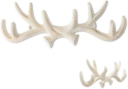 Comfify Vintage Cast Iron Deer Antlers Wall Mounted Hooks | Antique Finish Metal Clothes Hanger Rack w/Hooks | Includes Screws and Anchors | in Antique White