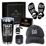 AYGE Dad Gifts from Daughter Wife Son, Awesome Dad Gifts, 6pcs Funny Gifts Set for Dad Who Wants Nothing, with 20oz Tumbler/Baseball Hat/Scented Candle/Socks/Keychain/Greeting Card Fathers Day