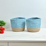 LaVichitra Braided Cotton Baskets | Storage Bins Organizer | Laundry, Toys & Planter Basket- Set of 2 (8 Inch), Aqua