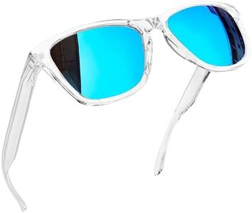 Joopin Polarizzati Occhiali da Sole Uomo Donna Classici Vintage Rettangolari Specchio Occhiale da Sole UV Protezione (Montatura Trasparente/Lenti Blu)
