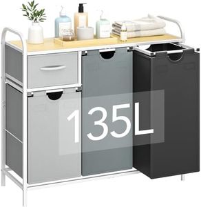Yecaye Laundry Sorter 3 Section, Laundry Hamper with Shelf and 1 Drawer, 35.7Gal(135L) Clothes Basket Organizer, Pull-Out and Removable Oxford Fabric Laundry Bags for Laundry Room, Bedroom, Bathroom