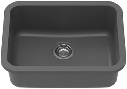Carysil Quartz Q 320 Grande Single Bowl Kitchen Sink, Real Stone Finish, 304 Stainless Steel Coupling, Kitchen Sink with Sloping Drains, 24x18x8 inches, Basalt Grey