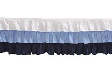 Bacati 3 Layer Ruffled Crib/Toddler Bed Skirt, White/Blue/Navy, 13"