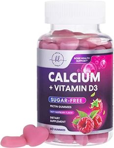 Sugar Free Calcium Gummy with 400 IU of Vitamin D3, Immune Support & Supports Bone Health, Calcium Chews, Nature’s Dietary Nutrition Vegan Calcium D Supplement, Non-GMO, Raspberry Flavor - 60 Gummies