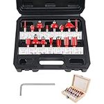 flintronic Router Bit Set, 15PCS 6.35mm 1/4 Inch Shank Tungsten Carbide Tipped Router Bit Set | Wood Milling Saw Cutter | Woodworking Tools Kit with Plastic Case for Home & DIY