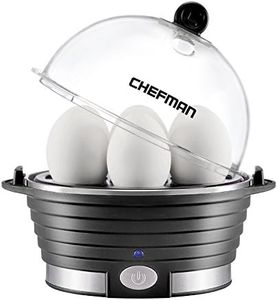 Chefman Egg-Maker Rapid Poacher, Food & Vegetable Steamer, Quickly Makes Up to 6, Hard, Medium or Soft Boiled, Poaching/Omelet Tray Included, Ready Signal, BPA-Free, BLACK