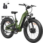 FREESKY Ranger AIR Dual Motor Electric Bike for Adults, 3500W 200NM Fast Ebike,170KM Long Range E Bike,Full Suspension Electric Mountain Bike, 26'' Fat Tire Electric Bicycle Black Stand Green