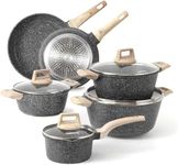 Carote Nonstick Granite Cookware Sets 10Pcs Stone Cookware Set, Non Stick Frying pan Set, pots and Pans Set Suitable for All Stoves (Granite, Induction Kitchen Cookware)