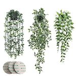 Fake Hanging Plants 3 Pack Artificial Hanging Plants Fake Potted Plants Faux Eucalyptus Vines for Bedroom Indoor Outdoor Wall Aesthetic Office Living Room Patio Garden Shelf Decor