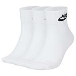 Nike Everyday Essential Ankle Socks, 3 Pairs, White/Black, Large