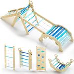 BlueWood 2024 8 in 1 Pikler Triangle Climbing Set Montessori Climbing Set Toddler Climbing Toys Indoor Baby Jungle Gym Pikler Climbing Toys Toddler Climber Indoor Playground for Kids - Sky Blue