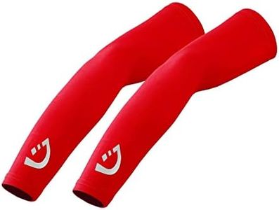 Deckra Arm Sleeves UV Protection Breathable Stretchy Armwarmers Cycling Running Driving Basketball Soccer Sleeves (Red, Large/XL)