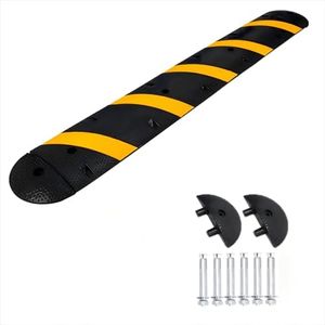 GarveeTech 6FT Rubber Speed Bump,Speed Humps with 8 Bolt, Pack of 1 Total Speed Bumps for Road, for Parking Lot, School, Warehouse, Hotel, Rated 66000 Lbs, with Terminal*2pcs