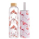 Autsel Glass Water Bottle 1000ml Artistic Glass Drinking Bottle with Lid Leak Proof Borosilicate Water Bottle with Protection Sleeve, Fine Gifts for Girls and Women