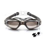 BEEWAY Swimming Goggles, Shatterproof Swim Goggles attached Ear Plugs for Adult Men Women And Kids 8+ - No Leaking, Anti Fog, UV Protection - Free Storage Case, Nose Clip and Earplugs, Silver