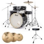 Pearl Export EXX725SZ/C31 Black Drum Kit with Sabian Cymbal Set and Keepdrum Stool