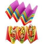 sukevitor Taco Holder Stands Set of 6, Colorful Taco Rack Holders, Premium Large Taco Tray Plates Holds Up to 3 or 2 Tacos Each, Very Hard and Sturdy, Dishwasher & Microwave Safe