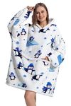 Msrlassn Oversized Wearable Blanket Hoodie for Women Men Adults Hooded Blanket Sweatshirt, Super Soft Warm Comfortable Giant Wearable Blanket Hoodie With Big Pocket (Penguin)