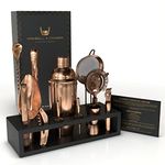 Highball & Chaser 13-Piece Cobbler Cocktail Shaker Set: Black Polished Stainless Steel Bartender Kit for Home Bar Cocktail Set | Cocktail Tools | Plus E-Book with 30 Cocktail Recipes (Antique Copper)