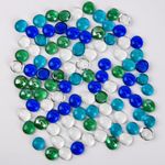 Hisredsun 13-16mm 380 pcs Small Glass Pebbles, 2 lbs Flat Marble Beads, Vase Filler Stones Fire Glass Pebbles Artificial Gemstones Decorative Glass Stones for Aquarium, Flowerpot, Landscaping