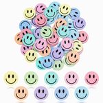 JarThenaAMCS 45Pcs Smile Extra Tokens for Reward Jar Colorful Happy Face Wooden Cutouts with Linen Pocket 9 Candy Colors Wooden Tokens for Student Teacher Home Classroom