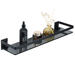 SAYAYO Bathroom Shelf Tempered Black Glass Shelf Wall Mounted with SUS304 Stainless Steel Rail, Shower Storage Shelves 20-Inch/ 500MM Length, EGDL1001-50-B