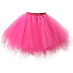 Honeystore Women's Short Vintage Ballet Bubble Puffy Tutu Petticoat Skirt Fuschia