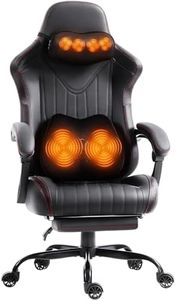 Dowinx Gaming Video Gaming Chair with Shiatsu Neck Massage and Lumbar Support for Home Office High Back Recliner Height Adjustable Ergonomic Comfy Leather Computer Desk Chair (Black)