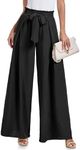 Lepunuo Wide Leg Pants for Women High Waisted Palazzo Pants Work Casual Flowy Tie Knot Trousers with Pockets, A - Black, Small