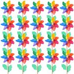 Jucoan 20 Pack Rainbow Pinwheels, 9.8 Inch Plastic Colorful Pinwheels with Wood Sticks, Pre-Assembled Party Favor Wind Spinners for Garden, Yard Decoration