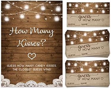 How Many Kisses | Candy Jar Guessing Game | 50 Cards and Matching Sign | Bridal Shower Activity and Game