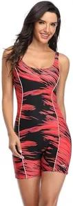 Adoretex Women's One Piece Bathing Suits, Boyleg Unitard Swimsuit for Water Aerobics, Fitness or Lap Swimming (FU002) - Red/Black - XL