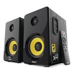 MAJORITY Active Bookshelf Speakers | Bluetooth HiFi Speakers with 70 Watts, Kevlar Yellow Speaker Cone, Amplified 2.0 Channel Sound | Remote Control Included, Optical, RCA, USB & Aux Playback D40X