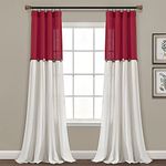 Lush Decor Linen Button Window Curtain (Single Panel), 84 in x 40 in (L x W), Red & White