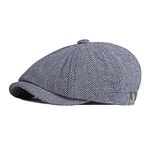 FREEBIRD99 Newsboy Herringbone Ivy Irish Flat Cap Paperboy Cabbie Gatsby Hat (Dark Blue)