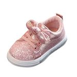 Baby Girls First Walking Shoes 1-6 Years Old Kids, Bowknot Crystal Run Sport Sneakers Shoes, Soft Sole Canvas Anti-Slip Sneakers Pink