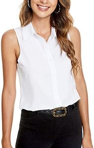 Atnlewhi Womens Button Down Shirts Sleeveless Basic Casual Solid Summer Blouse Tops, White, Small