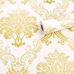 wolpin Wall Stickers DIY Wallpaper (45 x 500 cm) Floral Damask Self Adhesive, Living Room, Hall, Sofa Background Decal, Gold