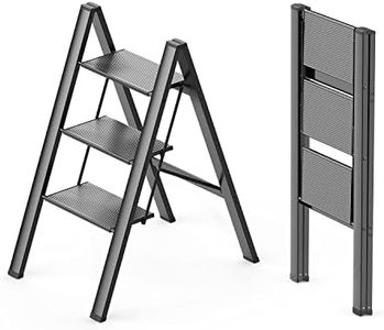 WOA WOA Step Ladder 3 Step Folding, Lightweight Portable 3 Step Ladder with Anti-Slip Pedal, Aluminum Stepladder, Step Stool for Office, Household, Library 300lbs - Black