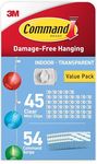 Command Clear Decorating Clips, Value Pack of 45 Transparent Clips and 54 Small Adhesive Strips - Little Hooks for Decorations and Fairy Lights - Damage Free Hanging - Packaging May Vary