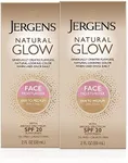 Jergens Natural Glow Face Self Tanner Lotion, SPF 20 Sunless Tanning, Fair to Medium Skin Tone, Daily Facial Sunscreen, Oil Free, Broad Spectrum Protection, 2 Fl Oz (Pack of 2) (Packaging May Vary)