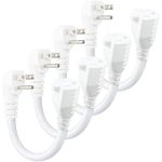 KUNCAN Short Power Extension Cord - Low Profile Wall Head 6 Inch 14AWG/3C SJTW Heavy Duty Extension Cable for Indoor/Outdoor, 90-Degree Flat Plug 15A/125V 1875W NEMA 5-15P to NEMA 5-15R, White 4-Pack